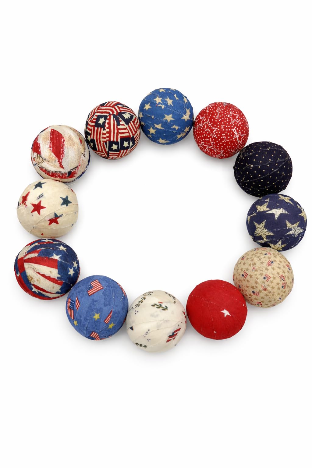 Americana Colonial Patriotic fabric wrapped balls set of 12