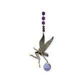 Amethyst Crystal Sun Catcher with Pewter Fairy Car Charm attached to rear view mirror