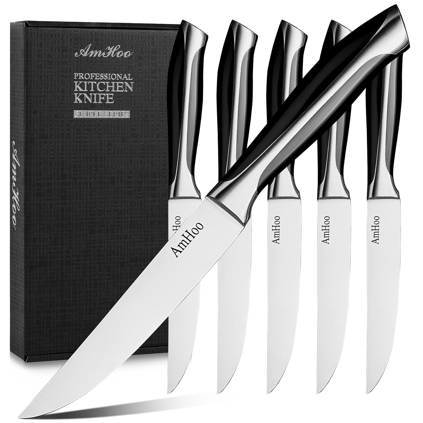 AmHoo steak knives set of 6 non serrated 5 inch blades