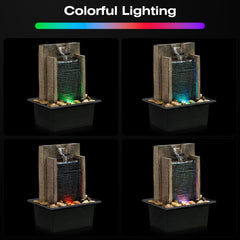 Mini Waterfall Fountain showing color changing lights