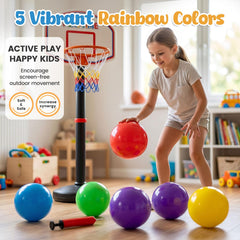 Solid color AMOR PRESENT playground ball red blue yellow close view