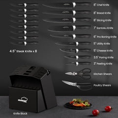 Amorston 21 pieces kitchen knife set blades