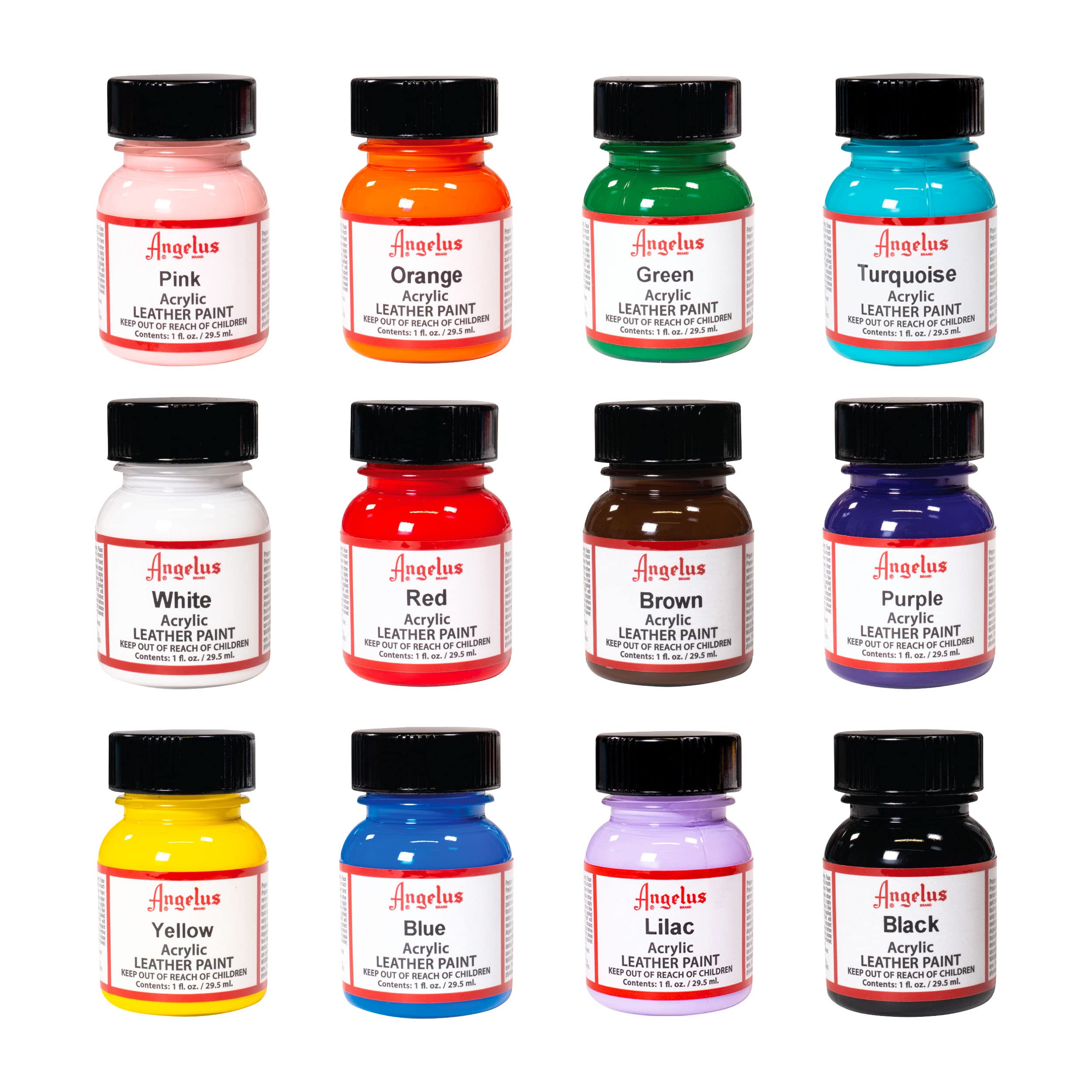 Angelus acrylic leather paint kit 12 colors 1 oz each