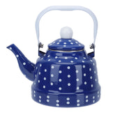 Angoily enamel tea kettle blue 1.7L on stovetop