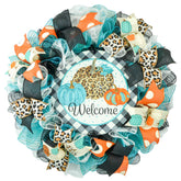 Animal print pumpkin door wreath 24 inch round front door decor