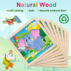 Eight-animal wooden puzzle educational toy