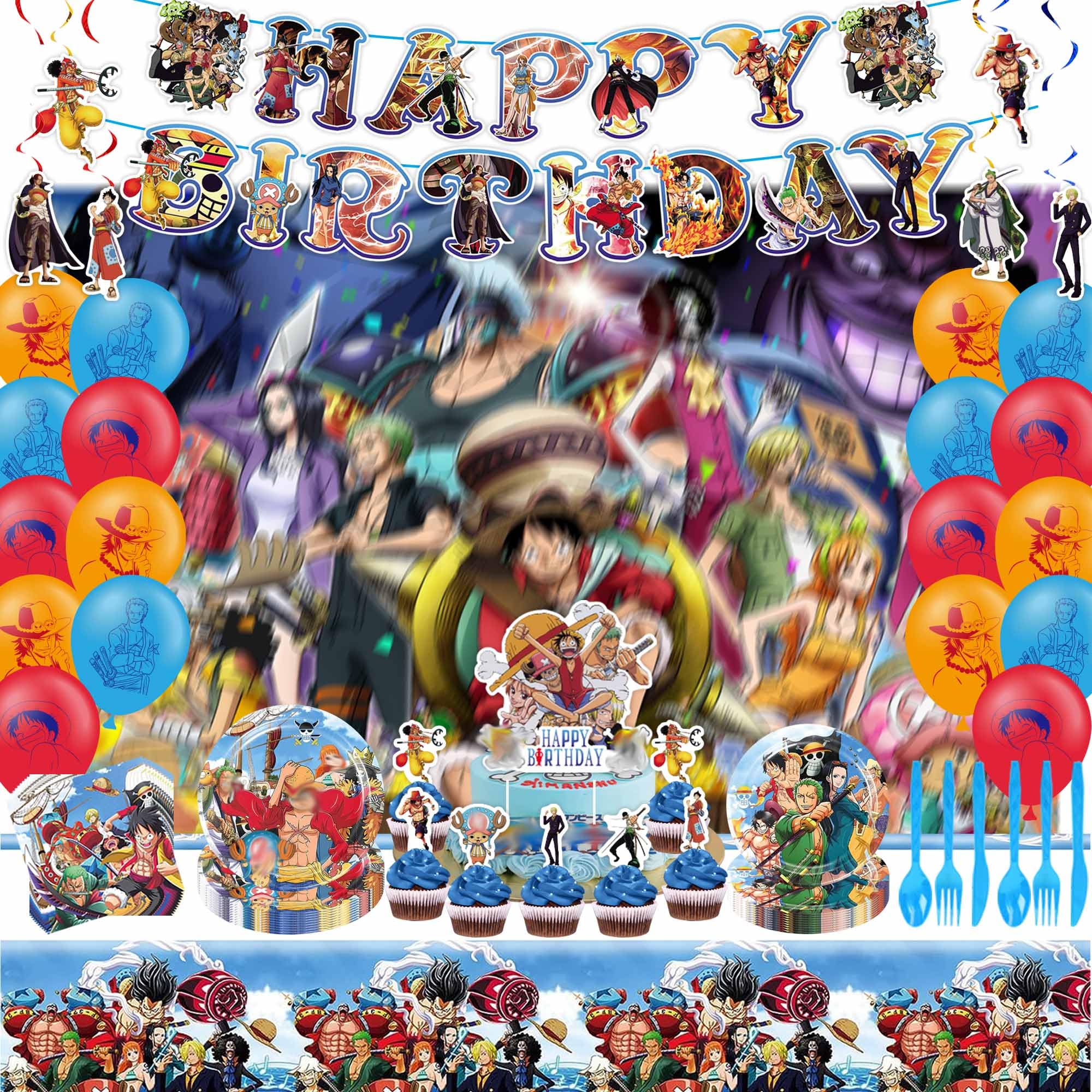 anime birthday decorations set product image showing balloons backdrop and banner