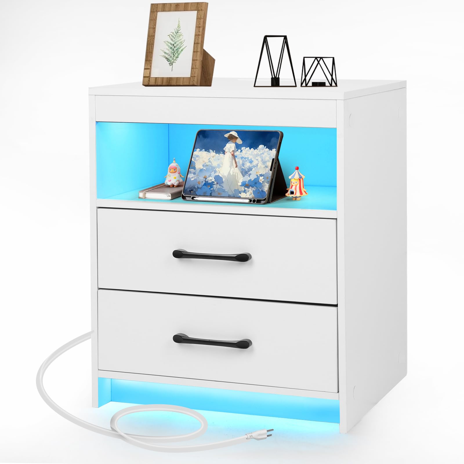 ansefe night stand with charging station and ambient light
