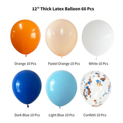 Dark blue light blue orange white confetti latex balloons 12 inch