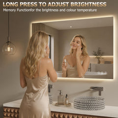 Rectangular LED bathroom mirror for makeup and grooming