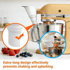 Anti-splash flour funnel pouring into mixing bowl