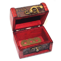 Antique Chinese Wooden Treasure Box on display