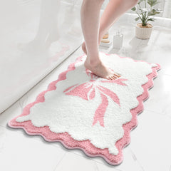 Anybar Bow Bath Mat pink scalloped design 18x25 inch