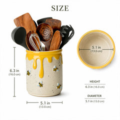 Close up of 3D bee honey drip design on ceramic utensil holder