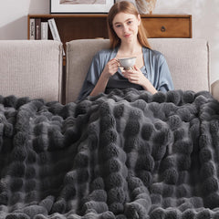 Anysay heated blanket 550gsm faux rabbit fur texture