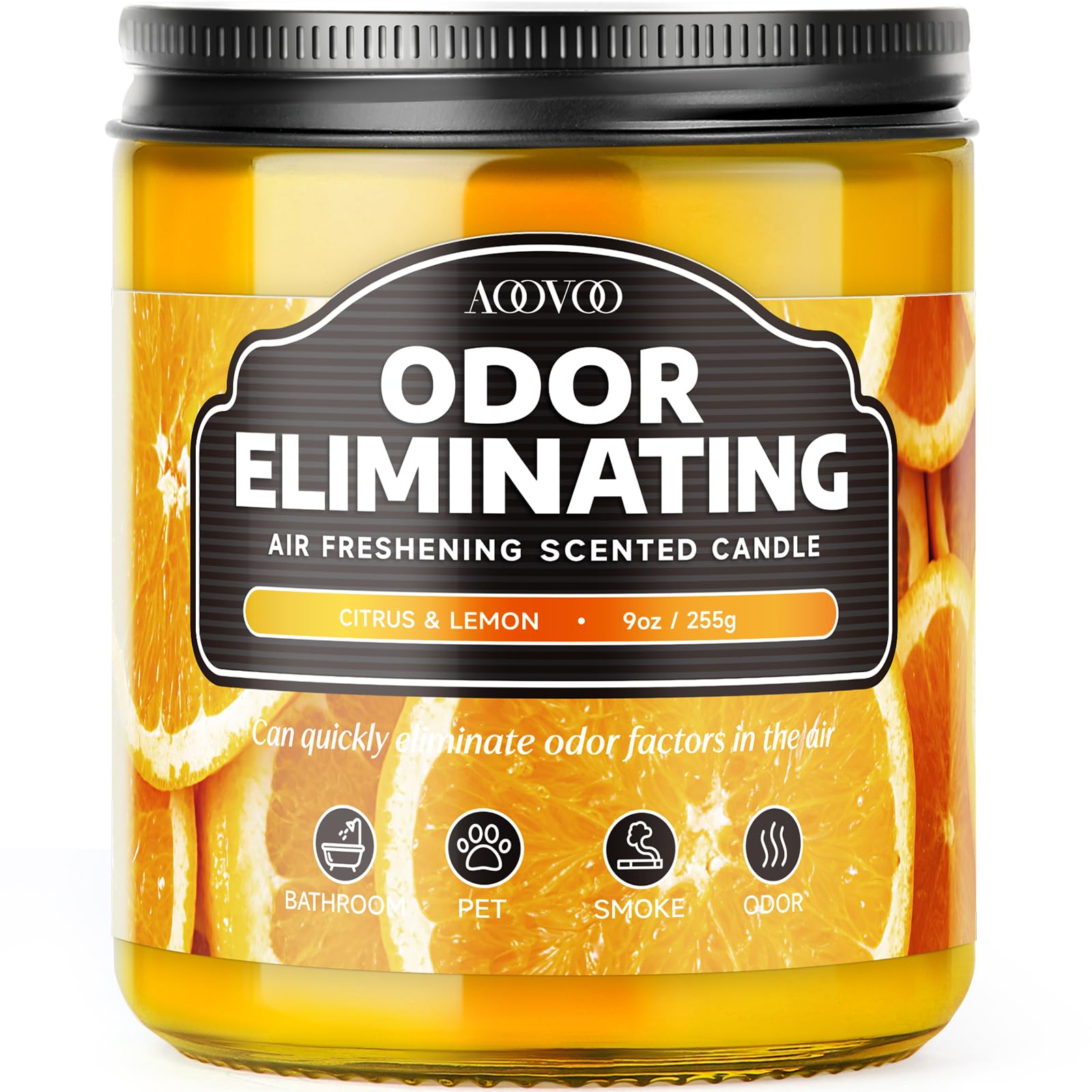 AOOVOO Citrus Lemon Odor Eliminating Candle 9 oz soy wax