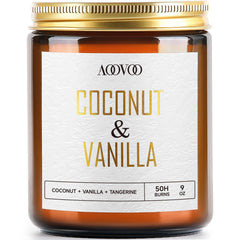 AOOVOO coconut vanilla 9oz candle in clear jar