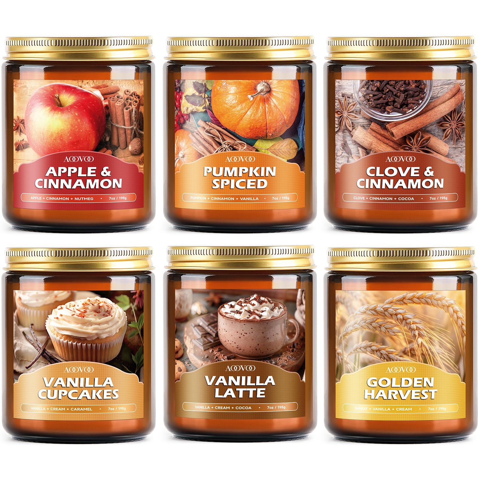 AOOVOO fall candles set six pack packaging