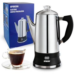 APOXCON electric coffee percolator stainless steel interior