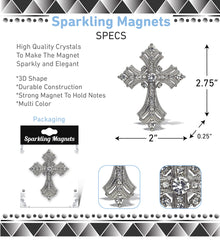 Silver colored Fleur De Lis cross with rhinestones back magnet