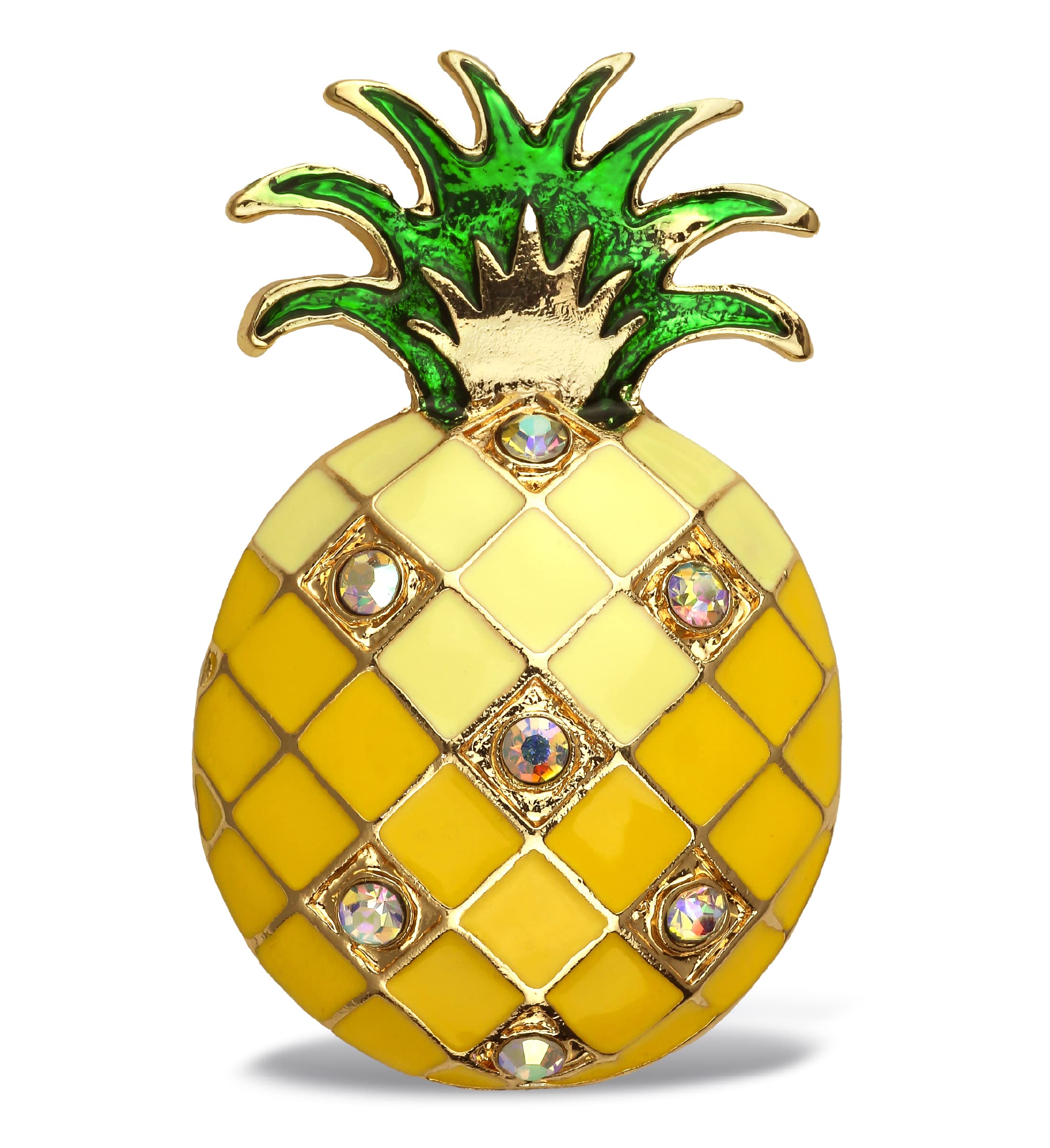 Aqua79 pineapple sparkling refrigerator magnet gold rhinestones close up