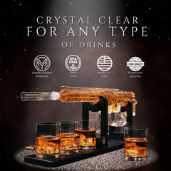 AR15 gun decanter with four 12 oz whiskey glasses