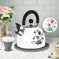 ARC 2 Quart Whistling White Tea Kettle on stove