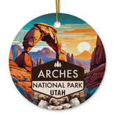 Arches National Park Utah Scene Ornament front view with red rock arches and desert sunset