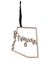 Arizona Christmas Ornament wooden state ornament with black ribbon
