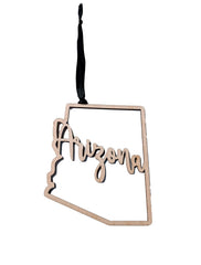 Arizona Christmas Ornament wooden state ornament with black ribbon