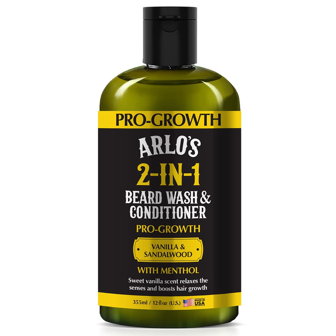 Arlo's Pro-Growth 2-in-1 beard wash and conditioner bottle label