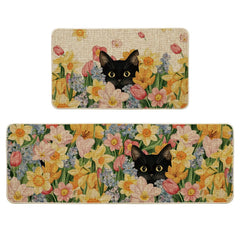 Artoid Mode kitchen mats set of 2 with black cat floral pattern