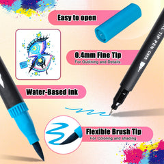 Dual-tip markers showing 0.4mm fine tip and 1-4mm brush tip