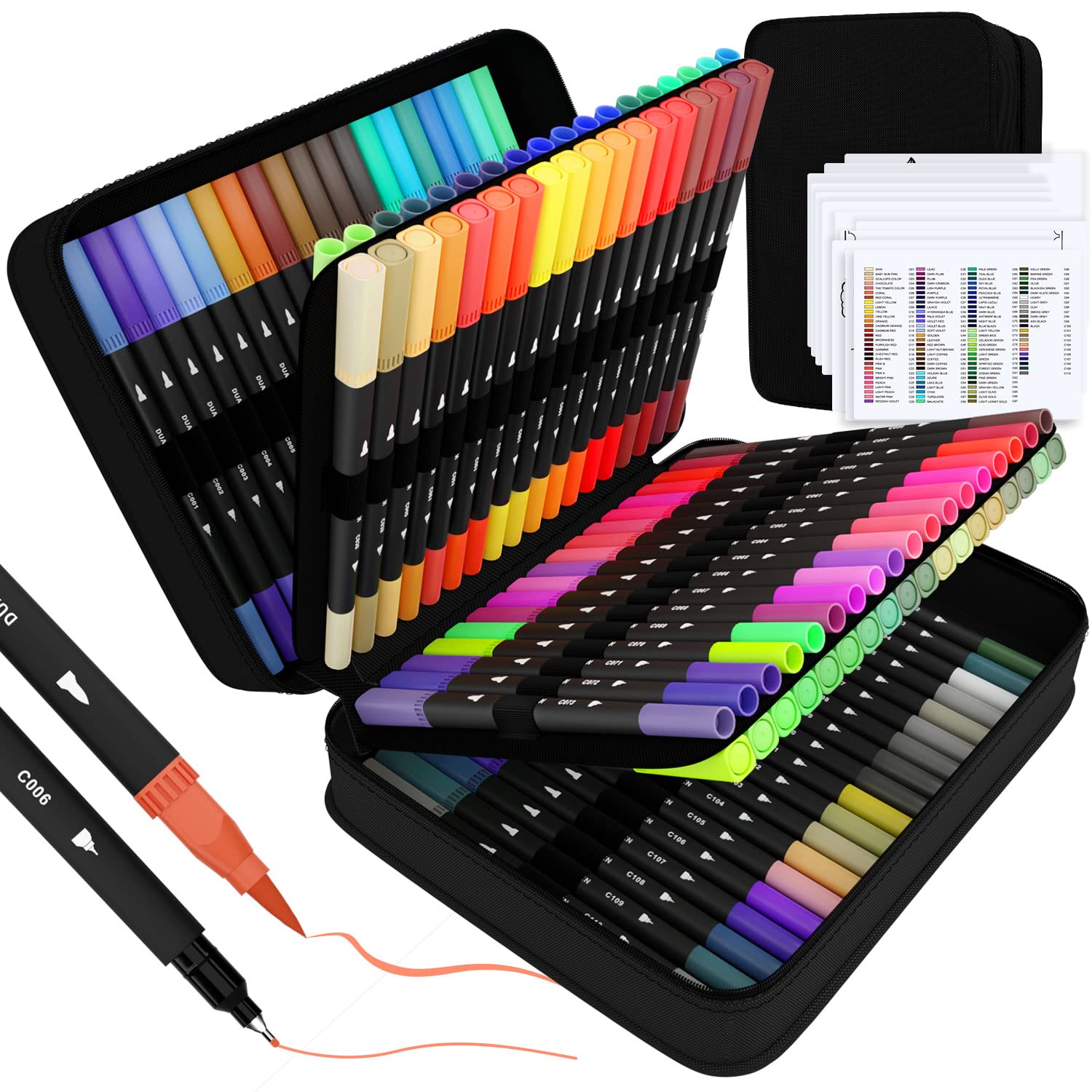 Art Supplier dual brush markers 110 color set in portable case
