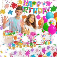 Art theme birthday party decor set with watercolor paint background