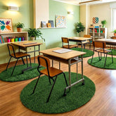 Two round artificial grass mats for classroom in green