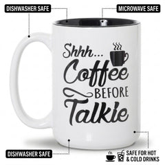 Artisan Owl Shhh Coffee Before Talkie mug 15oz black inlay detail