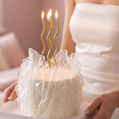 Gold spiral long thin birthday candle with holder ARTISAN CAKE