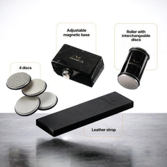 Marble rolling design knife sharpener with leather strop included