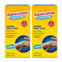 Aspercreme lidocaine pain relief cream two 4.3 oz tubes