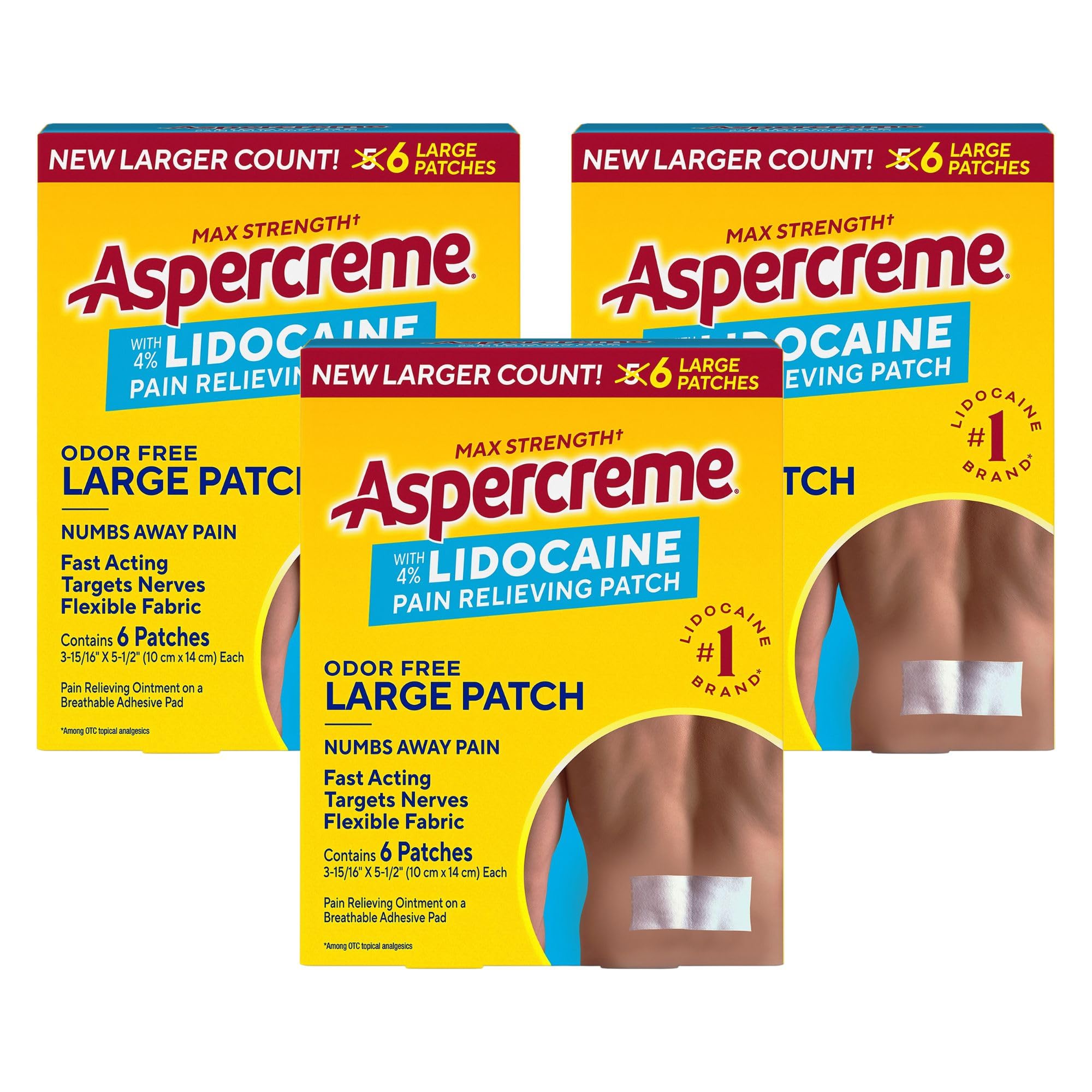 Aspercreme Lidocaine Pain Relief Patch 3Pack for Back Neck and Shoulder
