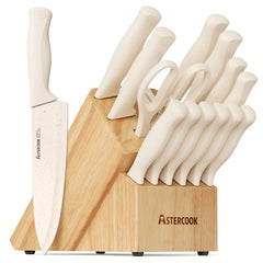 Astercook knife set 15 pieces cream white knife block