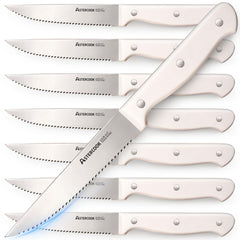 Astercook steak knives set of 8 with cream white finish