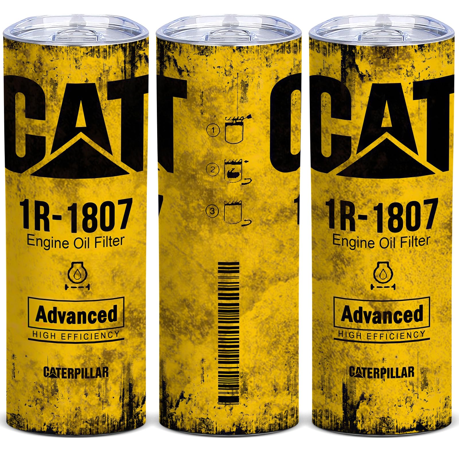 Athand Alfaro Yellow CAT 1R 1807 skinny tumbler with lid