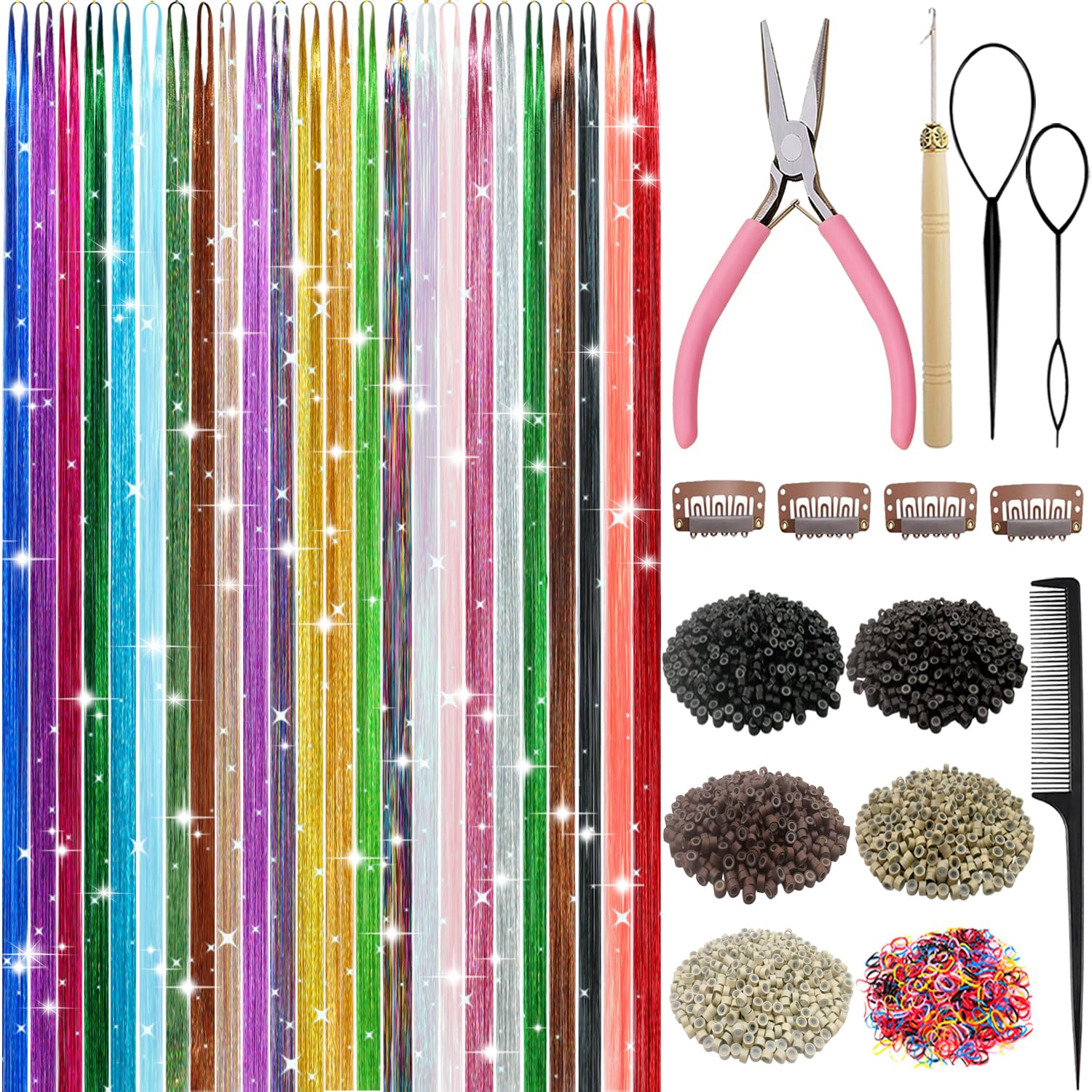 Auowoil hair tinsel kit 24 colors complete set