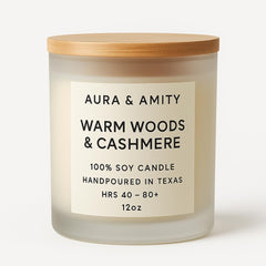 Aura & Amity Amber jar soy candle sandalwood cashmere musk 12 oz