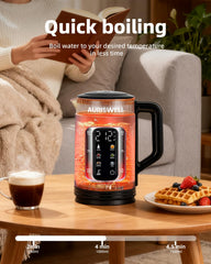 Auriswell Electric Tea Kettle six preset temperature controls on display