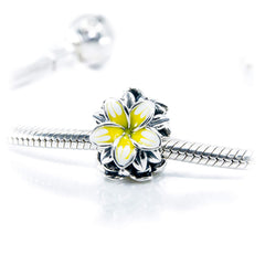 Plumeria Frangipani flower charm bead for Pandora compatible bracelets
