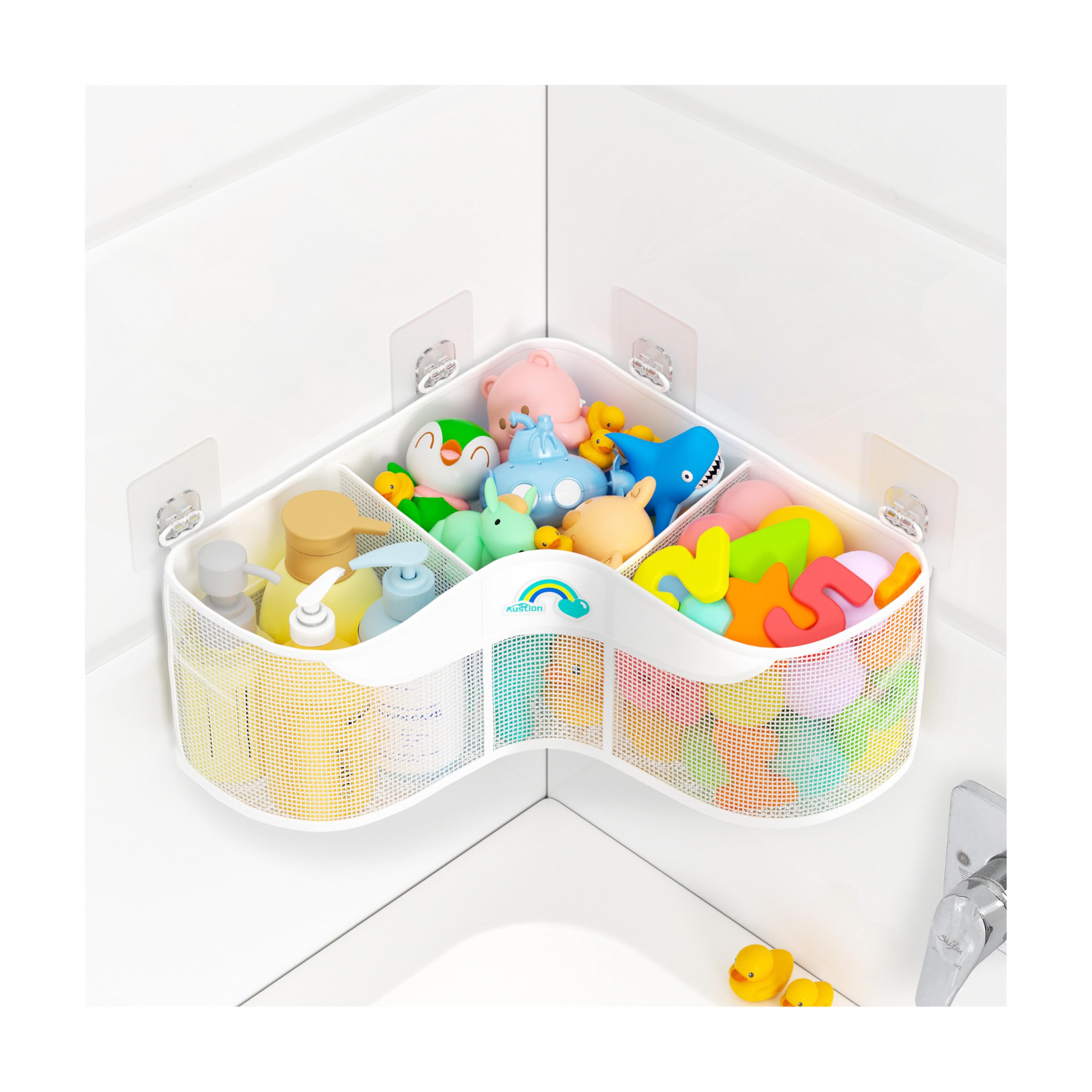 Austion 3compartment corner bath toy storage unit mounted in tub corner