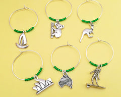 Koala and Sydney Opera House icons on Australia wine charms set of 6